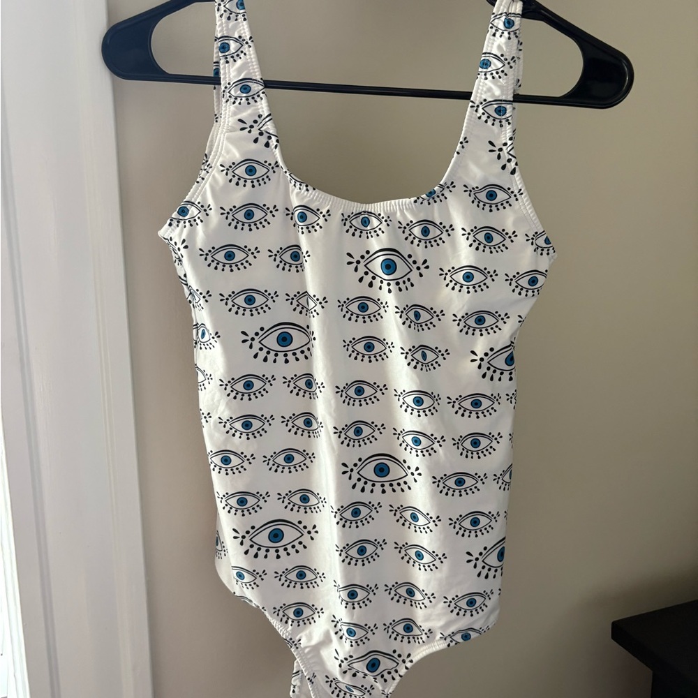 Eye Pattern One Piece Swimsuit - White and Blue